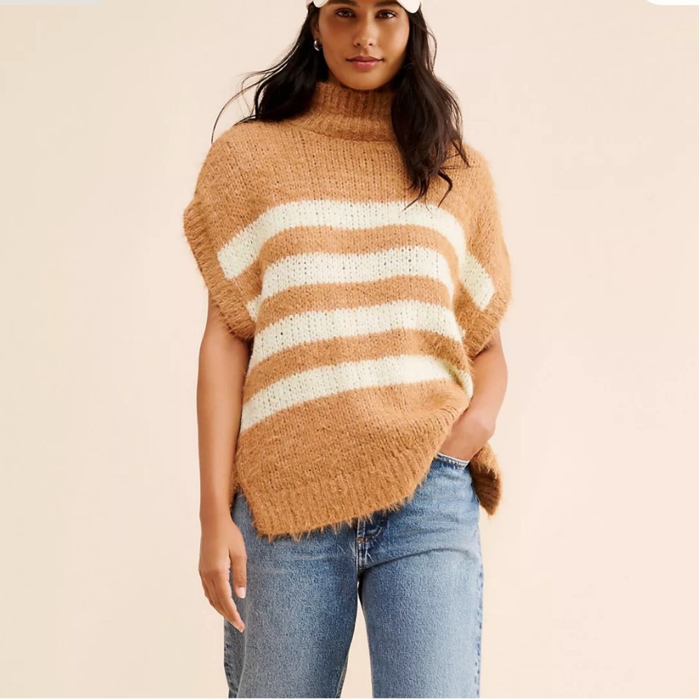 Pilcro Tan and Cream Striped Turtleneck Sweater